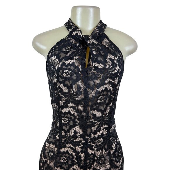 Julia Jordan Black & Nude Women’s Floral Lace Jumpsuit Halter Neck Sz 12 - Picture 5 of 13